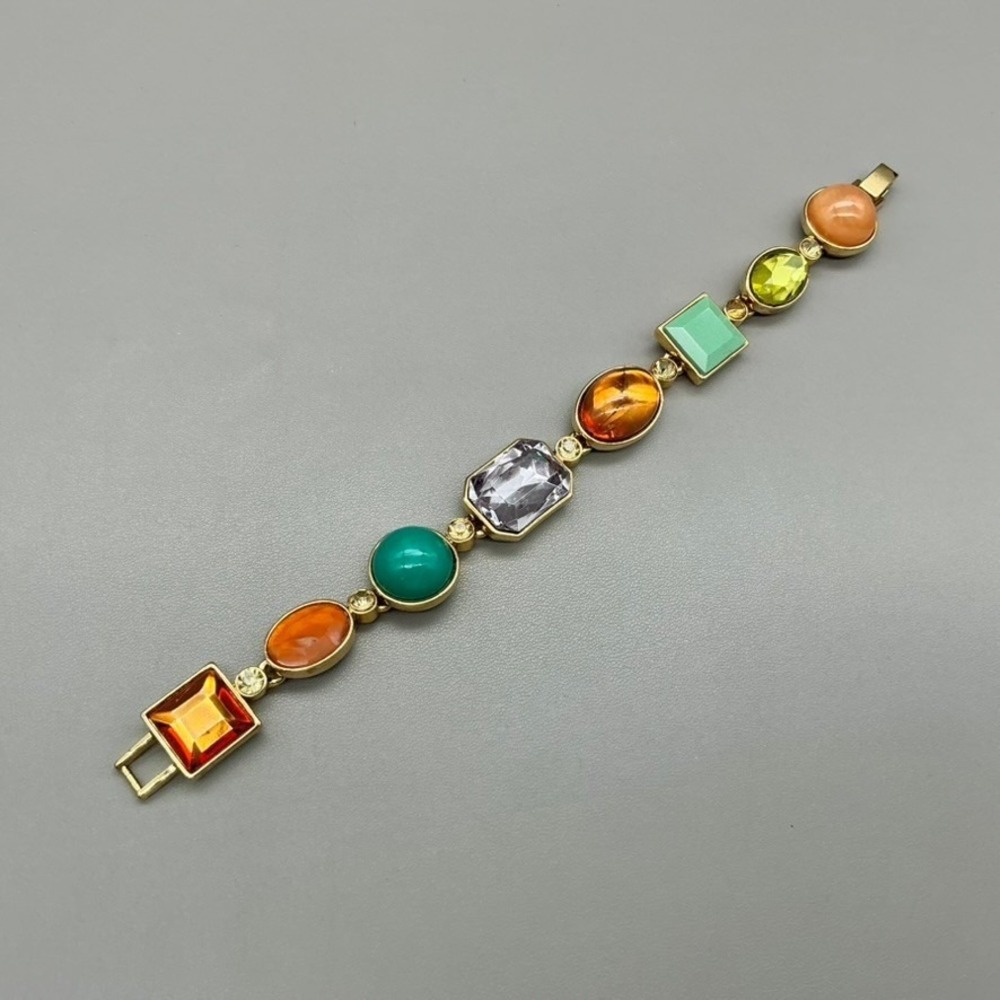 Liz Claiborne Multicolor Faux Stone Gold Tone‎ Statement Link Bracelet